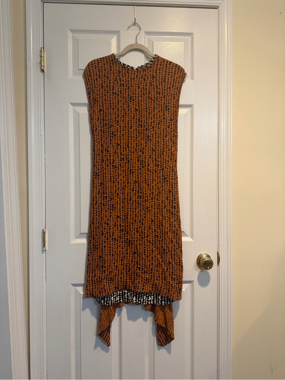 Proenza Schouler Rust and Black High-Low Cap Sleeve Dress